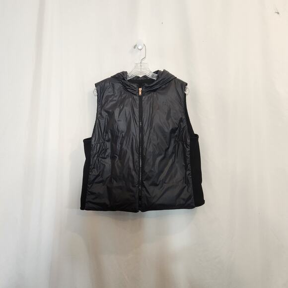 LOFT Grey Black Hooded Puffer Vest Knit Lightweight Rose Gold Hardware FLAWED - Picture 1 of 11